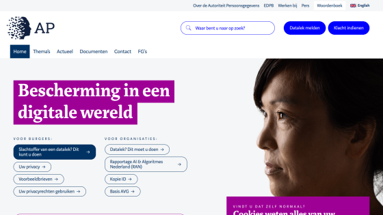 Website header with navigation and a hero section about digital protection.