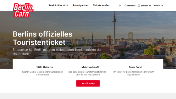 Berlin's official tourist ticket offering 170+ discounts, popular with over 15 million sold, for unlimited public transport in Berlin.