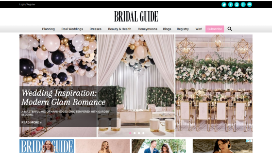 Bridal Guide homepage featuring wedding inspiration and decor ideas.