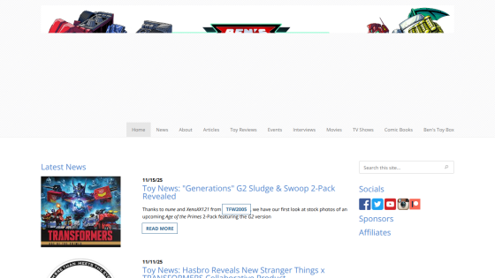 Ben's World of Transformers website with navigation and a toy review of Age of the Primes Alpha Trion
