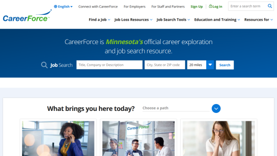 CareerForce Minnesota's official career exploration and job search resource with job search form and navigation links