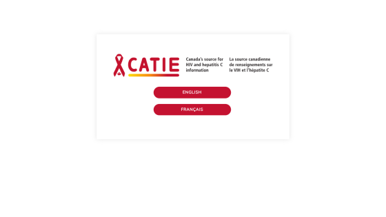 Language selection page for CATIE, Canada's source for HIV and hepatitis C information, with English and French buttons