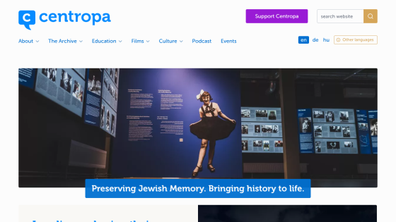 Centropa website with navigation and hero image promoting Jewish memory preservation