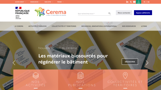 Website header and hero section promoting bio-sourced materials for building.