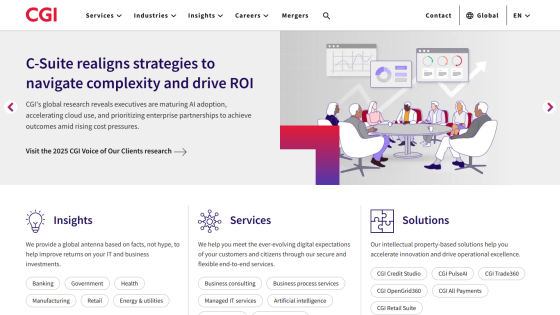 CGI website showcasing insights, services, and solutions for C-Suite executives.
