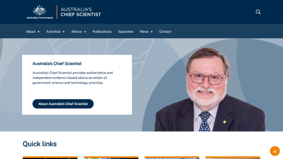 Australia's Chief Scientist website with authoritative advice on government science priorities and a portrait of the Chief Scientist