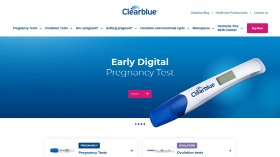 Clearblue Early Digital Pregnancy Test with navigation and product categories visible.