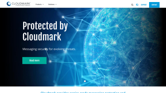 Hero section promoting Cloudmark's messaging security services.