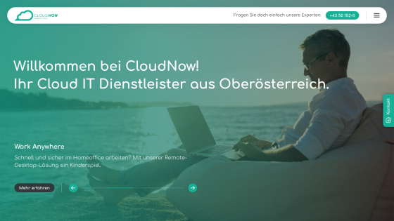 CloudNow homepage welcoming visitors as a cloud IT service provider from Upper Austria with remote desktop solution info