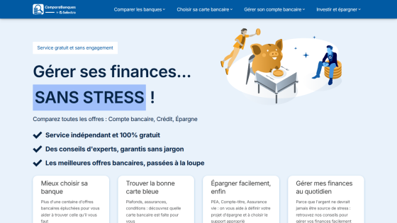 Financial management service offering free, expert advice and bank offer comparisons with clear benefits listed.