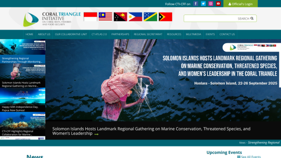 Coral Triangle Initiative website with news on Solomon Islands hosting a regional marine conservation gathering in September 2025