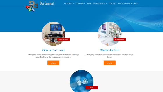 DarConnect homepage offering internet, TV, and phone services for homes and customizable services for firms