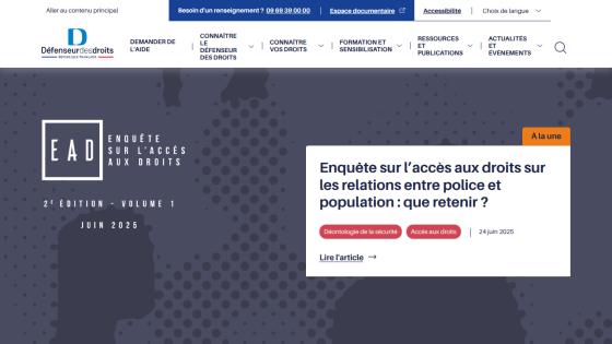 Main headline about access to rights regarding police and population relations.