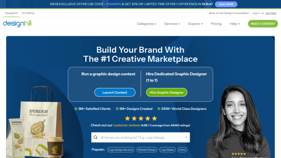 Homepage of a creative marketplace promoting graphic design services with a call to action.