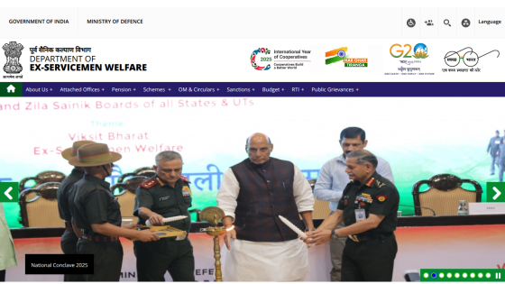 Department of Ex-Servicemen Welfare homepage with navigation menu and hero image of officials lighting a ceremonial lamp