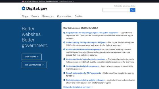 Digital.gov homepage featuring resources for improving government websites.