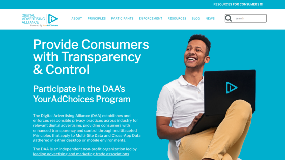 Website promoting consumer transparency and control with a call to participate in the AdChoices program.