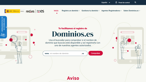 Domain registration service for .es domains with search tool and authorized agents information.
