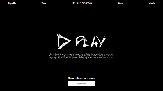 Homepage featuring the title 'D PLAY' and a button for the new album release.