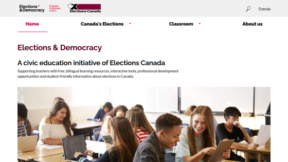 Elections & Democracy civic education site by Elections Canada with resources for teachers and students