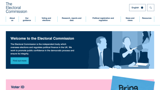 Homepage of the Electoral Commission with welcome message and navigation options.