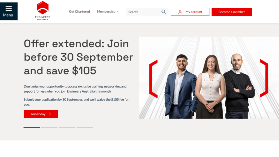 Promotional offer to join before 30 September and save $105, featuring three individuals.