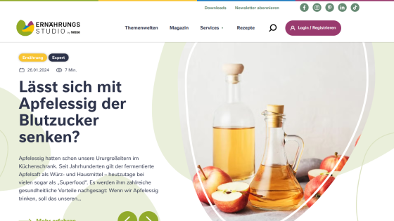 Article about whether apple cider vinegar can lower blood sugar, with bottles of vinegar and apples shown