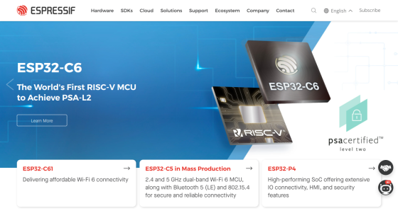 ESP32-C6 product page showcasing features and specifications.