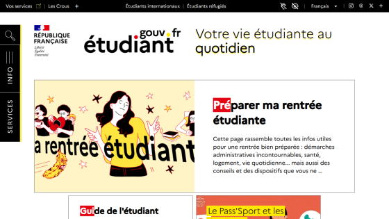 Homepage of a student service website with information on student life and preparation for the academic year.