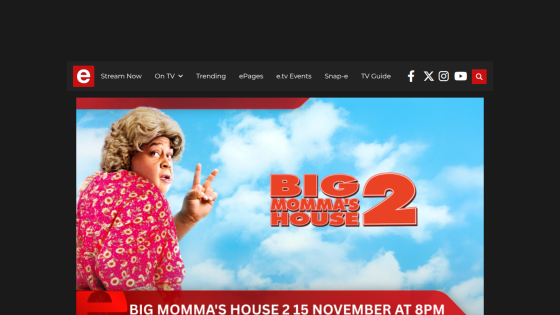 Streaming site promoting Big Momma's House 2 movie airing 15 November at 8PM with navigation and social icons