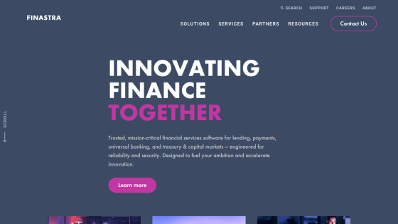 Homepage featuring 'Innovating Finance Together' with a call to action to learn more.