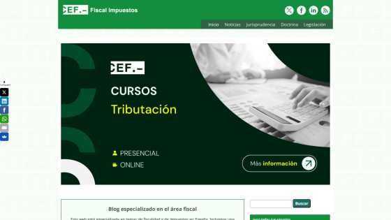 Fiscal Impuestos website header with navigation and hero section promoting taxation courses available in person and online