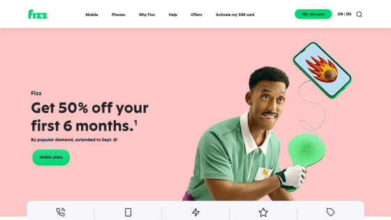 Promotional banner offering 50% off for the first 6 months with a playful illustration.