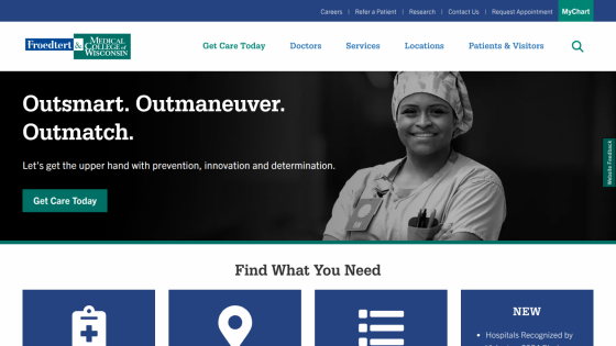 Healthcare website featuring a smiling healthcare professional and a call to action for care services.