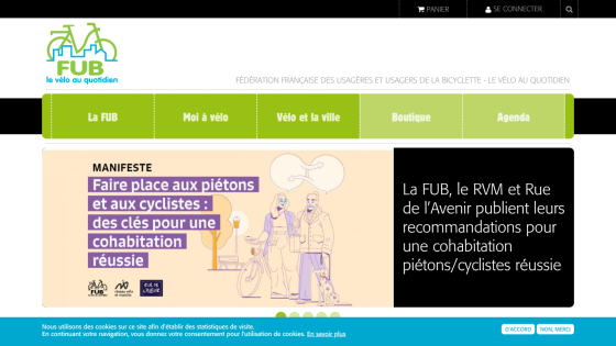 French cycling federation website promoting coexistence of pedestrians and cyclists with recommendations for successful sharing of space