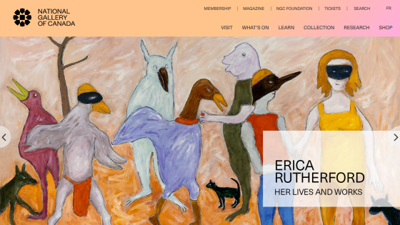 Homepage of the National Gallery of Canada featuring artwork by Erica Rutherford.