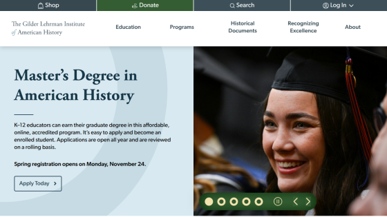 Master's Degree in American History program details with application date.