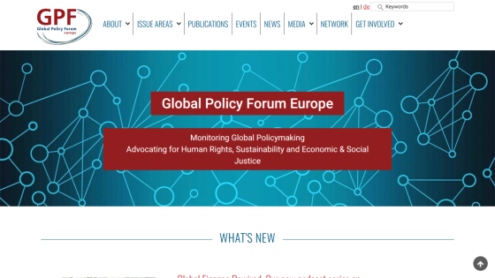 Global Policy Forum Europe homepage highlighting global policymaking and advocacy for human rights.