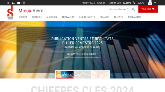 Homepage featuring a publication announcement for sales results of the first semester 2025.