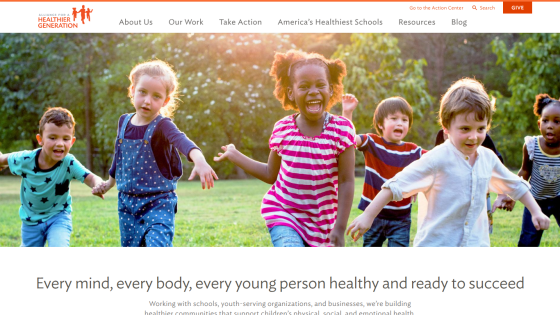 Alliance for a Healthier Generation website with navigation and headline promoting youth health and success