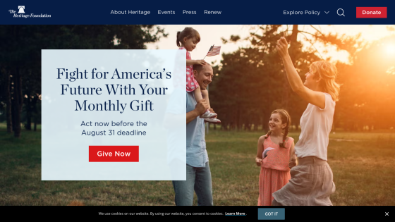 Call to action for monthly donations with a family in a park setting.