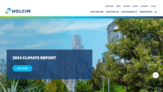 Holcim's 2024 Climate Report section with a call-to-action button.