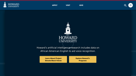 Howard University's AI research project on African American English with buttons for more information.