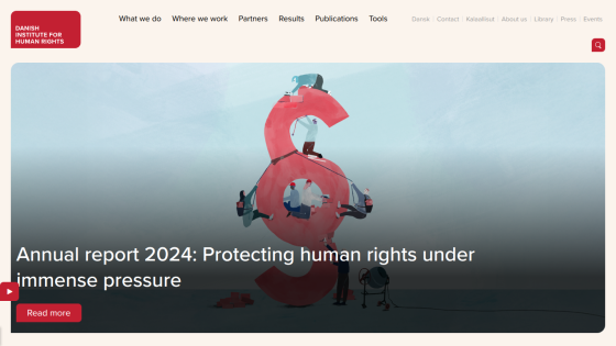 Danish Institute for Human Rights website with 2024 annual report on protecting human rights under pressure