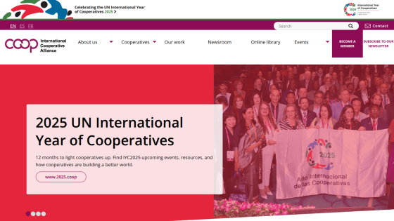 2025 UN International Year of Cooperatives announcement with a group photo and key information.