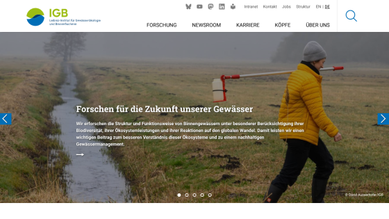 Leibniz Institute for Freshwater Ecology and Inland Fisheries homepage with research focus on freshwater ecosystems and biodiversity