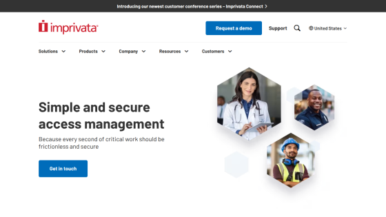 Homepage featuring access management solutions with a call to action button.