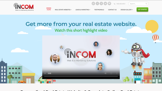 Real estate website homepage featuring a video highlight and tagline about getting more from your site