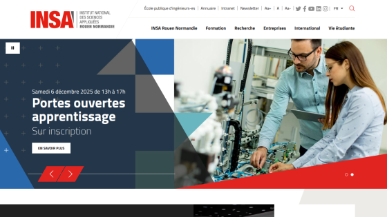 INSA Rouen Normandie website homepage with announcement for open learning doors event on December 6, 2023