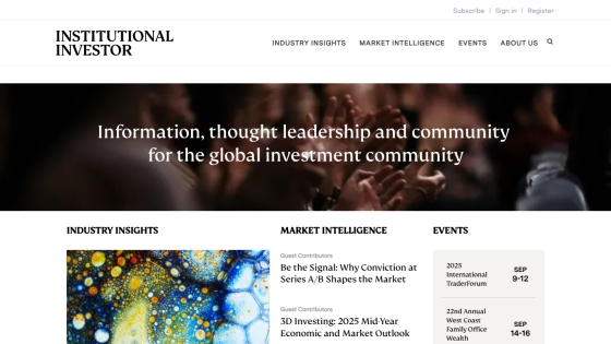 Homepage of Institutional Investor featuring information for the investment community.